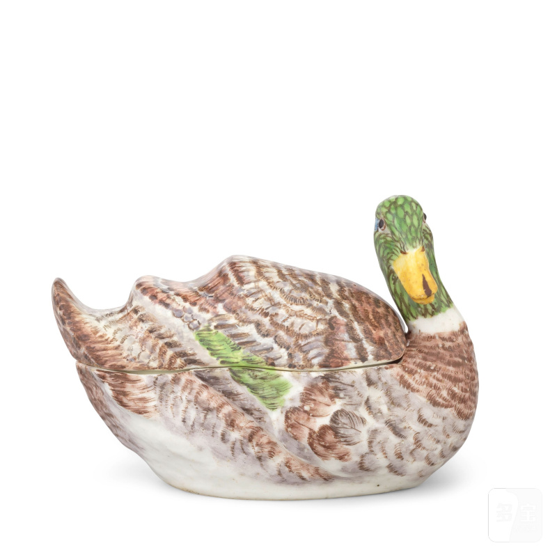 A rare Bow duck tureen and cover, circa 1755-58 - 图11